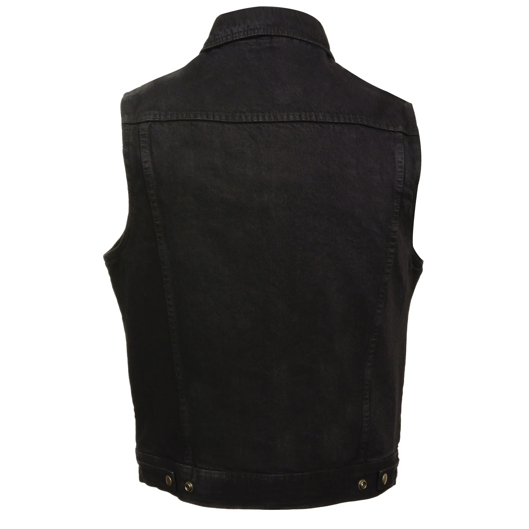 Black Snap Front Denim Vest with Shirt Collar