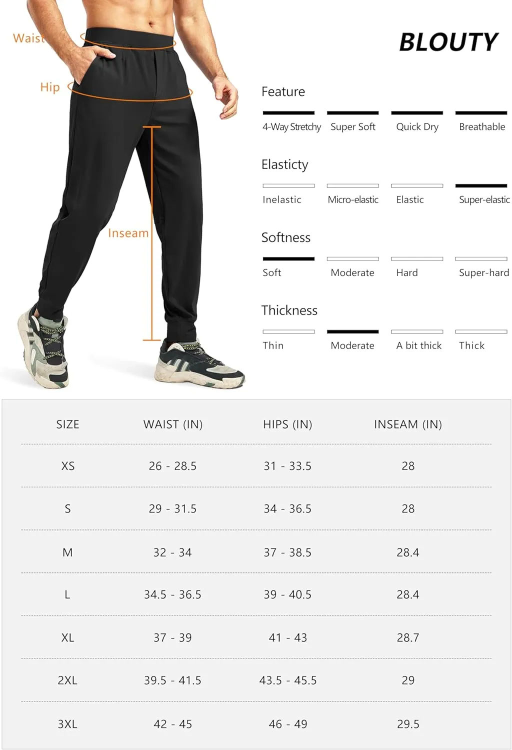 Blouty Men's Joggers Pants with Zipper Pockets Stretch Workout Athletic Sweatpants Gym Golf Joggers for Men Casual Running