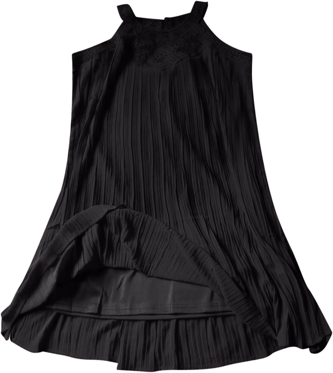 Boho Dresses for Women 2025 Summer Lace Crochet Halter Neck Dress Flowy Pleated Sundress Sleeveless Tank Mini Dress