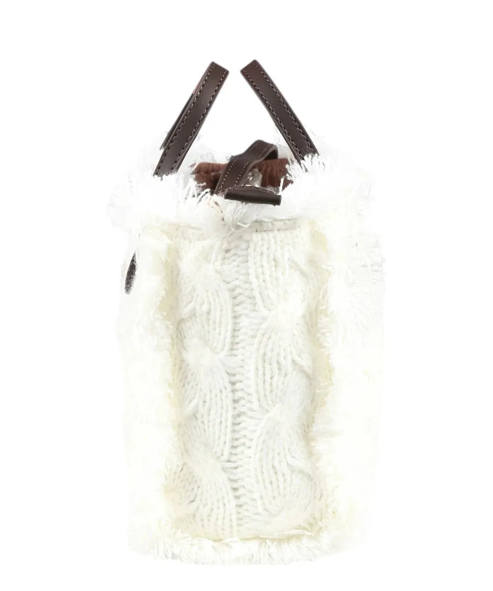 Borsa Tote Vanity Mini Bianca con Maglia Intrecciata
