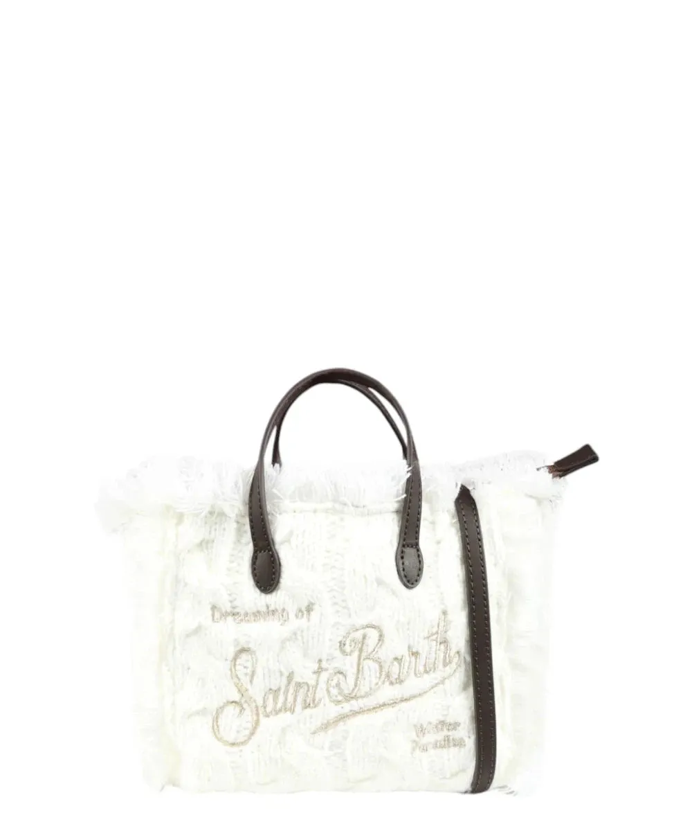 Borsa Tote Vanity Mini Bianca con Maglia Intrecciata