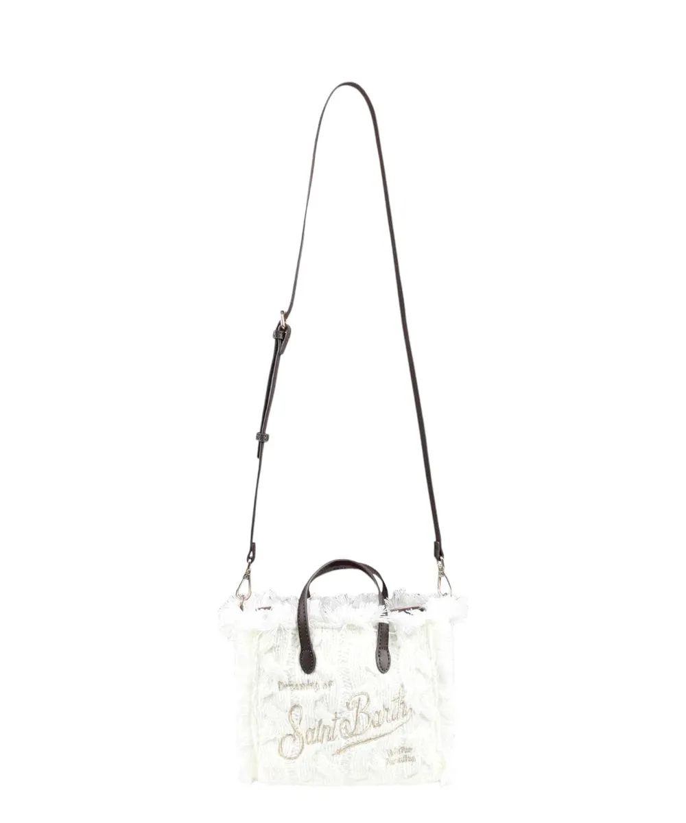 Borsa Tote Vanity Mini Bianca con Maglia Intrecciata