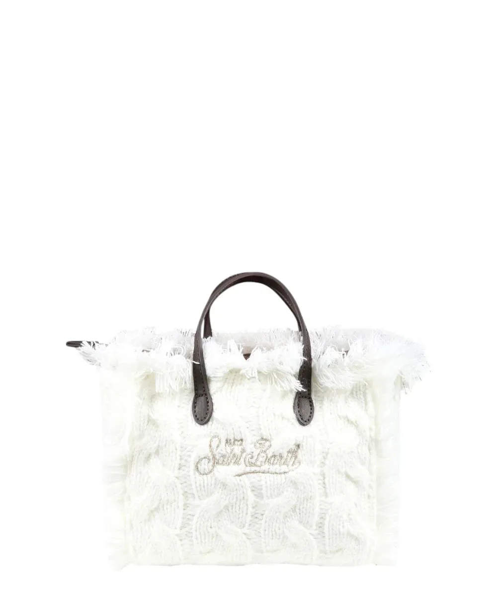 Borsa Tote Vanity Mini Bianca con Maglia Intrecciata