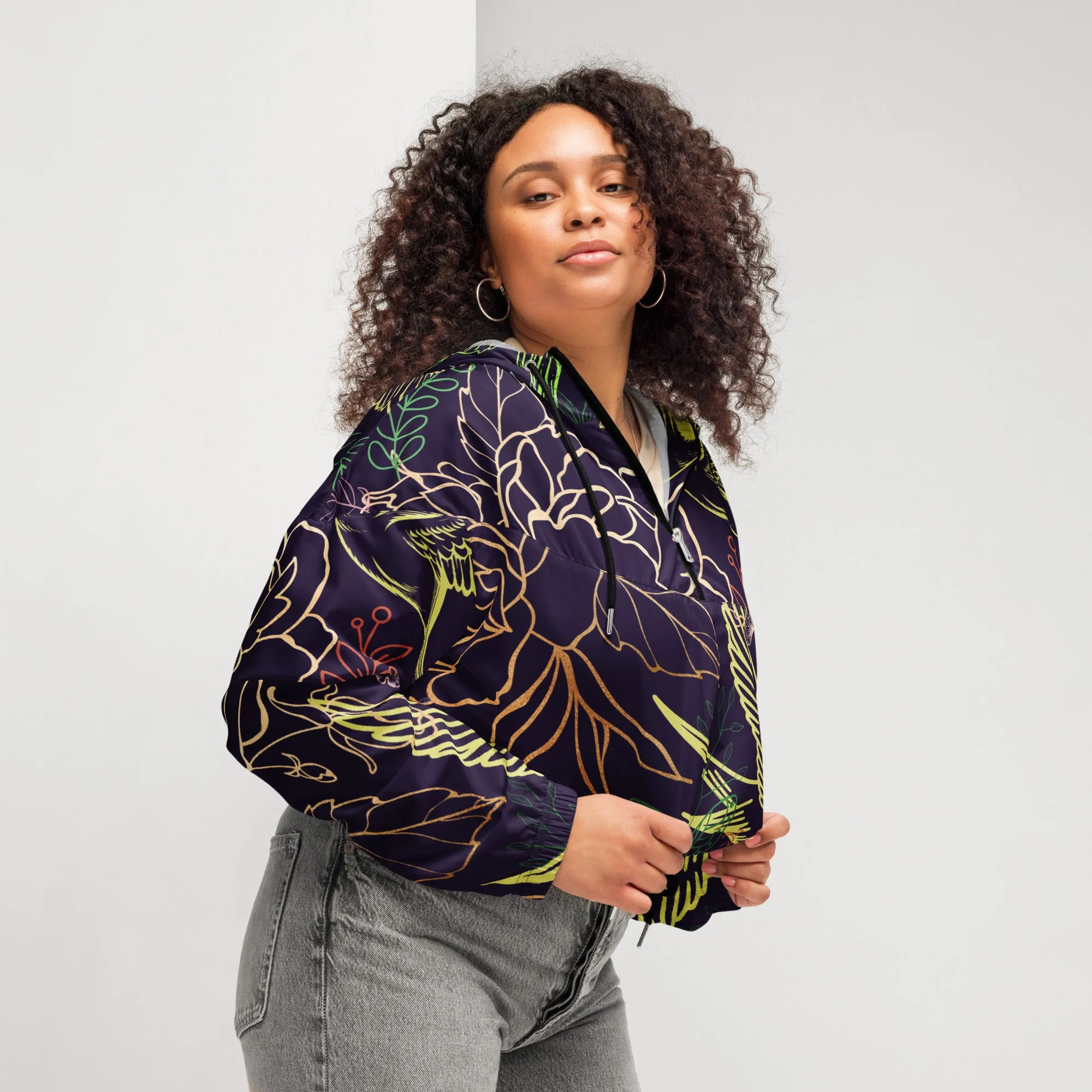 Botanical Sanctuary - Womens cropped windbreaker ~ Sharon Dawn Collection (Sale Price: $91.99 CAD)