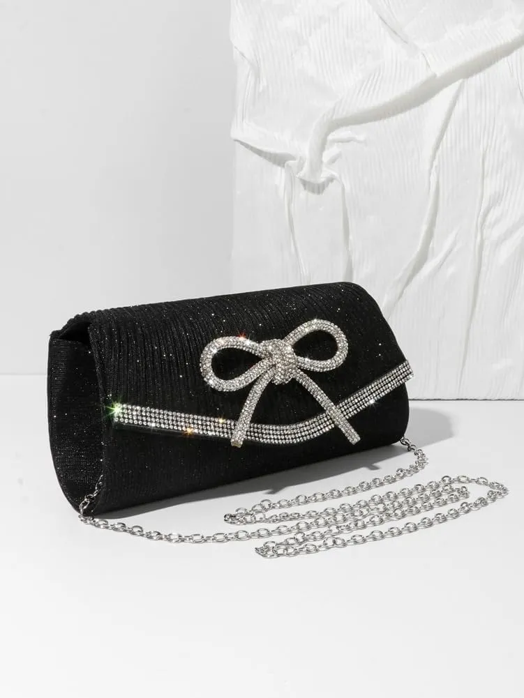 Bow Purse Evening Clutch Purses for Women Sparkly Evening Handbag Wedding Glitter Rhinestone Party Prom Crossbody Bag