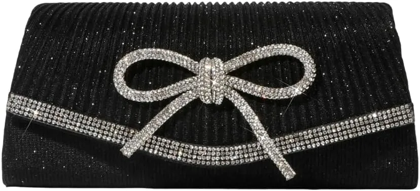 Bow Purse Evening Clutch Purses for Women Sparkly Evening Handbag Wedding Glitter Rhinestone Party Prom Crossbody Bag