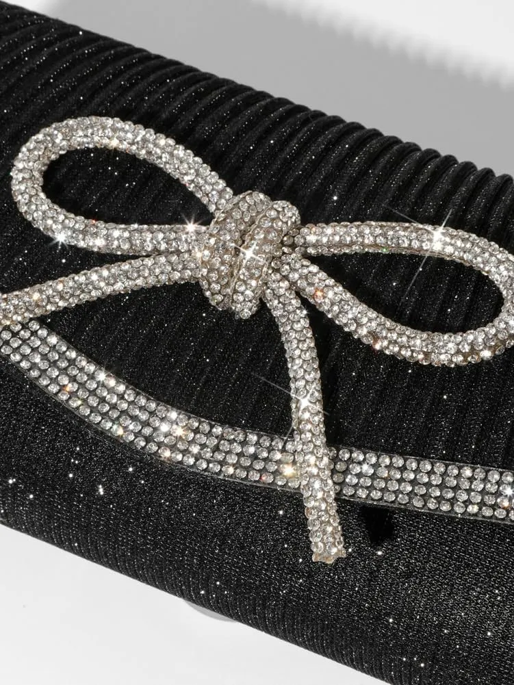 Bow Purse Evening Clutch Purses for Women Sparkly Evening Handbag Wedding Glitter Rhinestone Party Prom Crossbody Bag