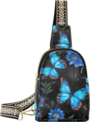 Butterfly Flowers Floral Sling Bag for Women Fanny Packs for Women Small Leather Fanny Pack Crossbody Bags Fashion Waist Packs Chest Bag for Travel 21341679