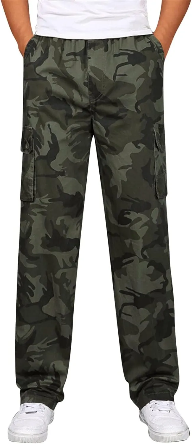 Cargo Pant for Men Work Flexible Casual Joggers Pant Stretch Drawstring Waistband Tapered Leg Sweatpants with Pockets