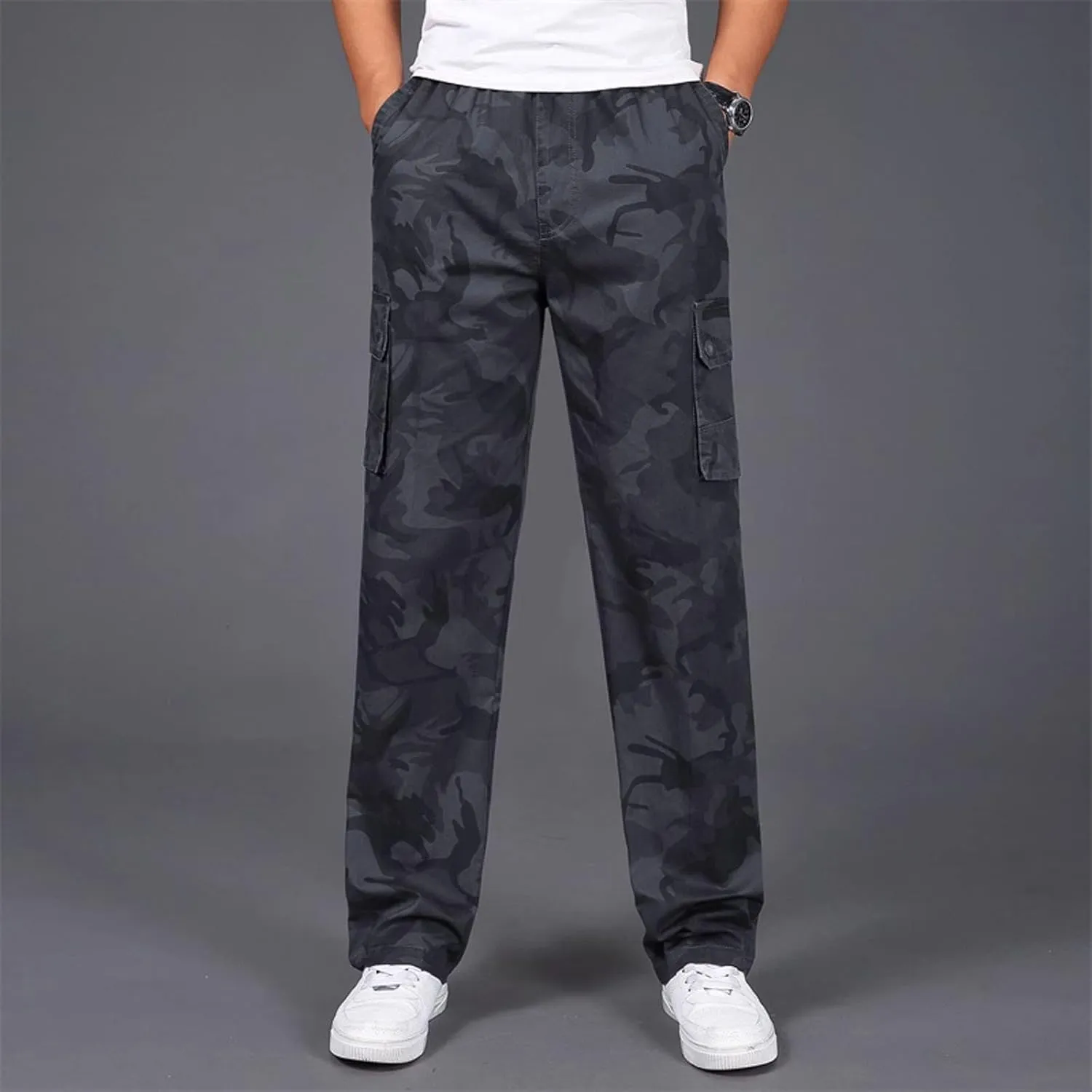 Cargo Pant for Men Work Flexible Casual Joggers Pant Stretch Drawstring Waistband Tapered Leg Sweatpants with Pockets