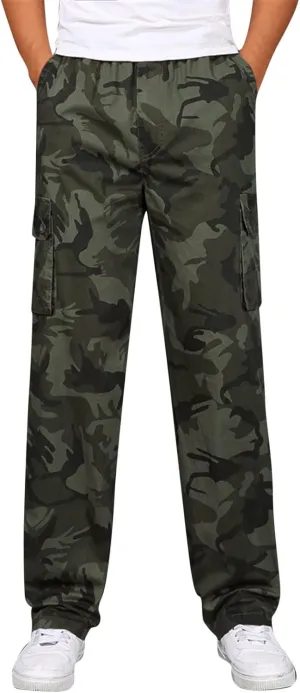 Cargo Pant for Men Work Flexible Casual Joggers Pant Stretch Drawstring Waistband Tapered Leg Sweatpants with Pockets