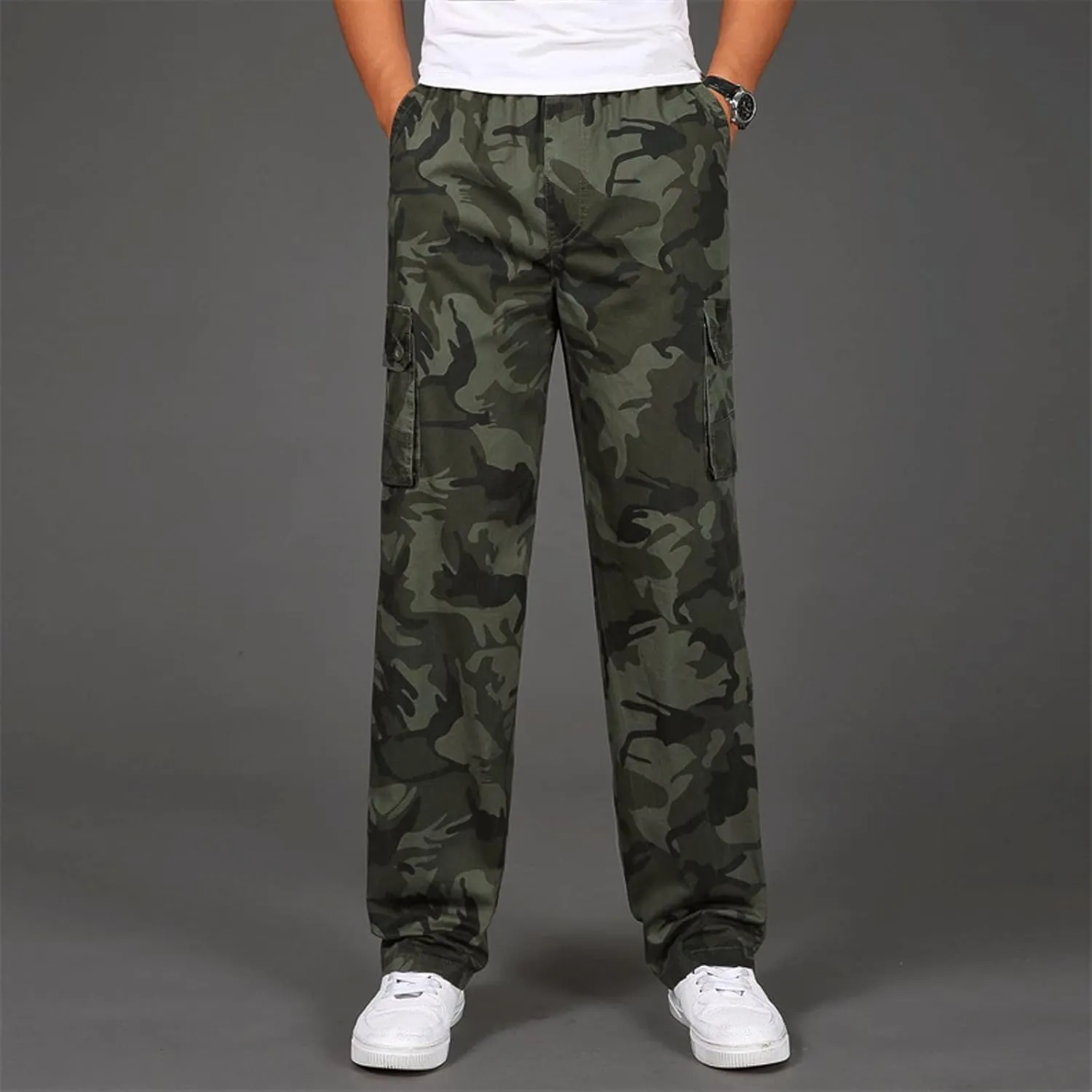 Cargo Pant for Men Work Flexible Casual Joggers Pant Stretch Drawstring Waistband Tapered Leg Sweatpants with Pockets