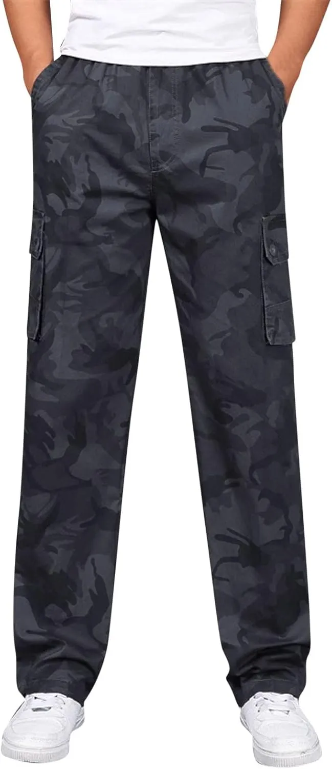 Cargo Pant for Men Work Flexible Casual Joggers Pant Stretch Drawstring Waistband Tapered Leg Sweatpants with Pockets