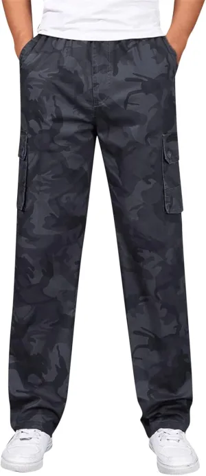 Cargo Pant for Men Work Flexible Casual Joggers Pant Stretch Drawstring Waistband Tapered Leg Sweatpants with Pockets