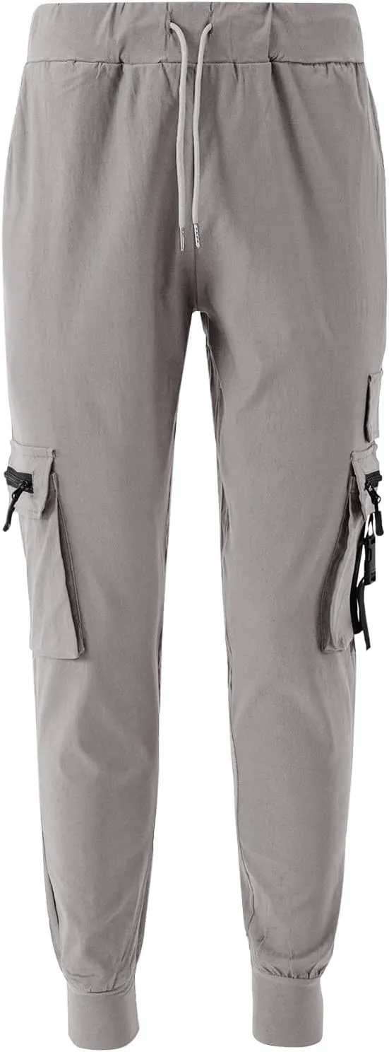 Cargo Pants for Men Slim Fit Stretch Joggers Pant Elastic Waist Drawstring Tapered Work Trousers with Multi Pockets