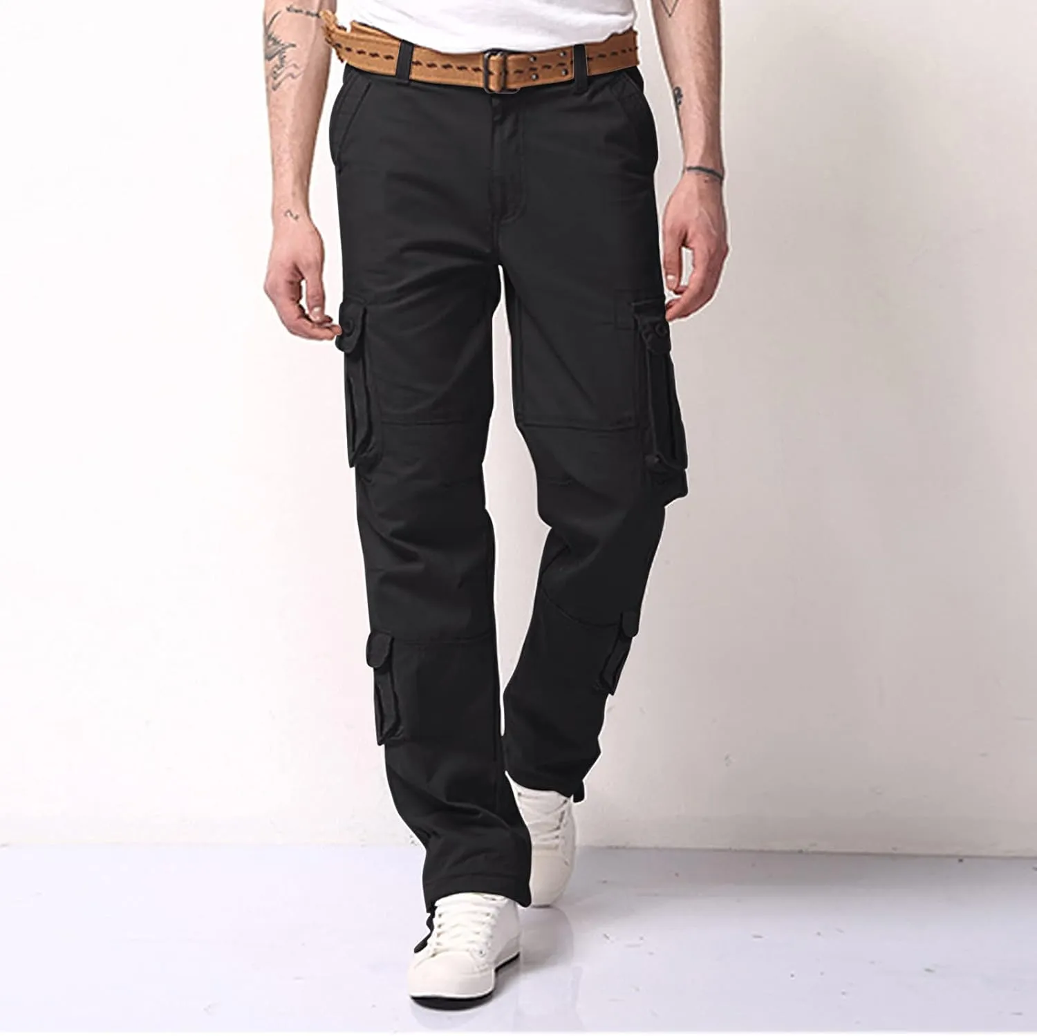 Cargo Pants for Men Work Flexible Casual Drawstring Waist Joggers Classic Breathable Active Fishing Hiking Pants