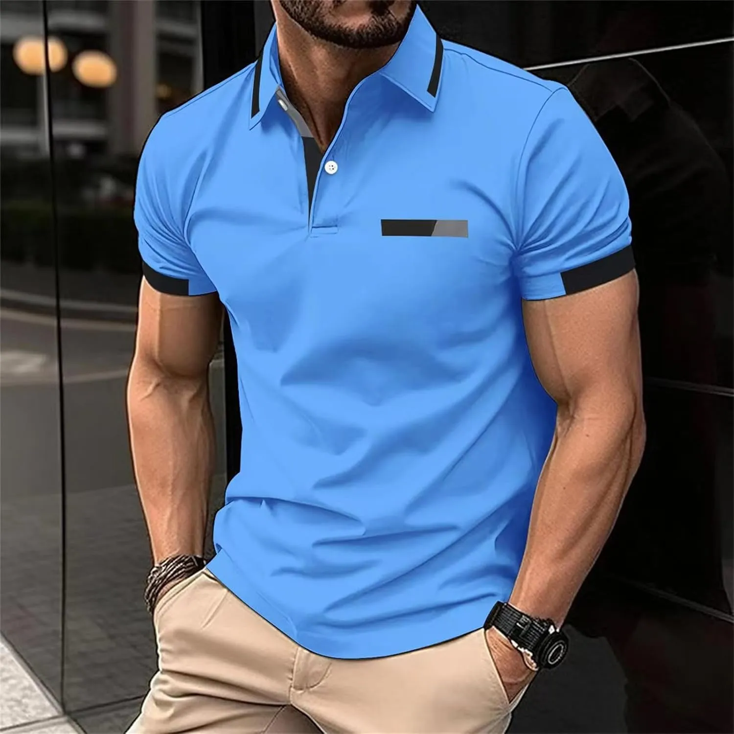 Casual Polo Shirts for Men Short Sleeve Work Business Tees Fashion Golf Slim Fit Lapel T-Shirts Classic Basic Tops