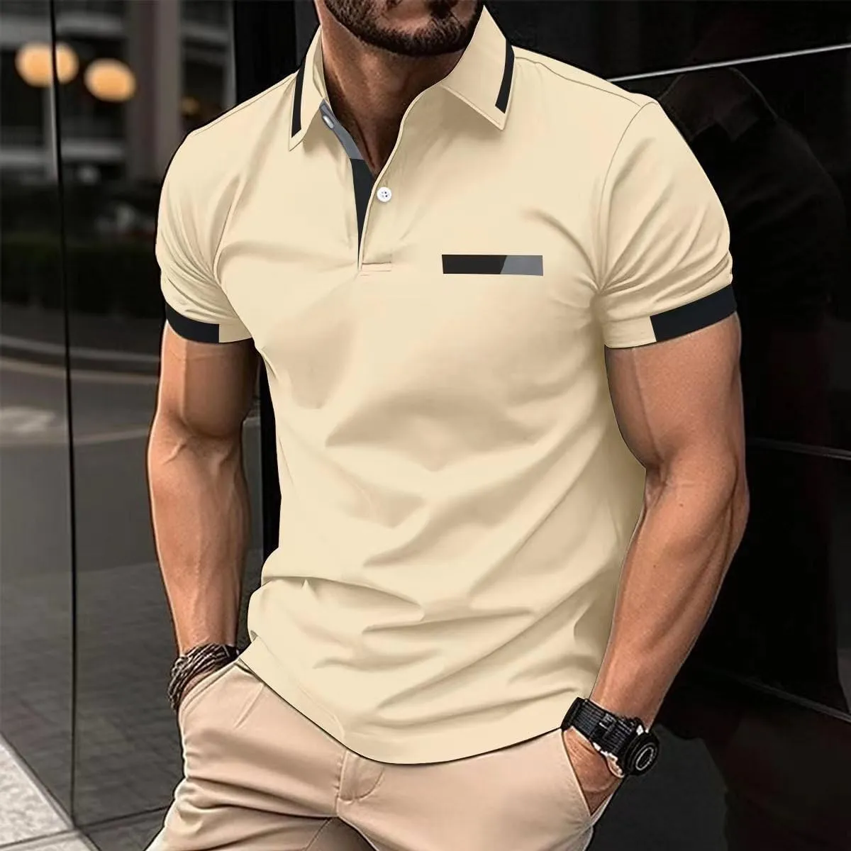 Casual Polo Shirts for Men Short Sleeve Work Business Tees Fashion Golf Slim Fit Lapel T-Shirts Classic Basic Tops