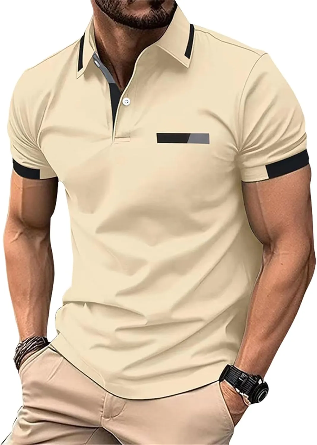 Casual Polo Shirts for Men Short Sleeve Work Business Tees Fashion Golf Slim Fit Lapel T-Shirts Classic Basic Tops