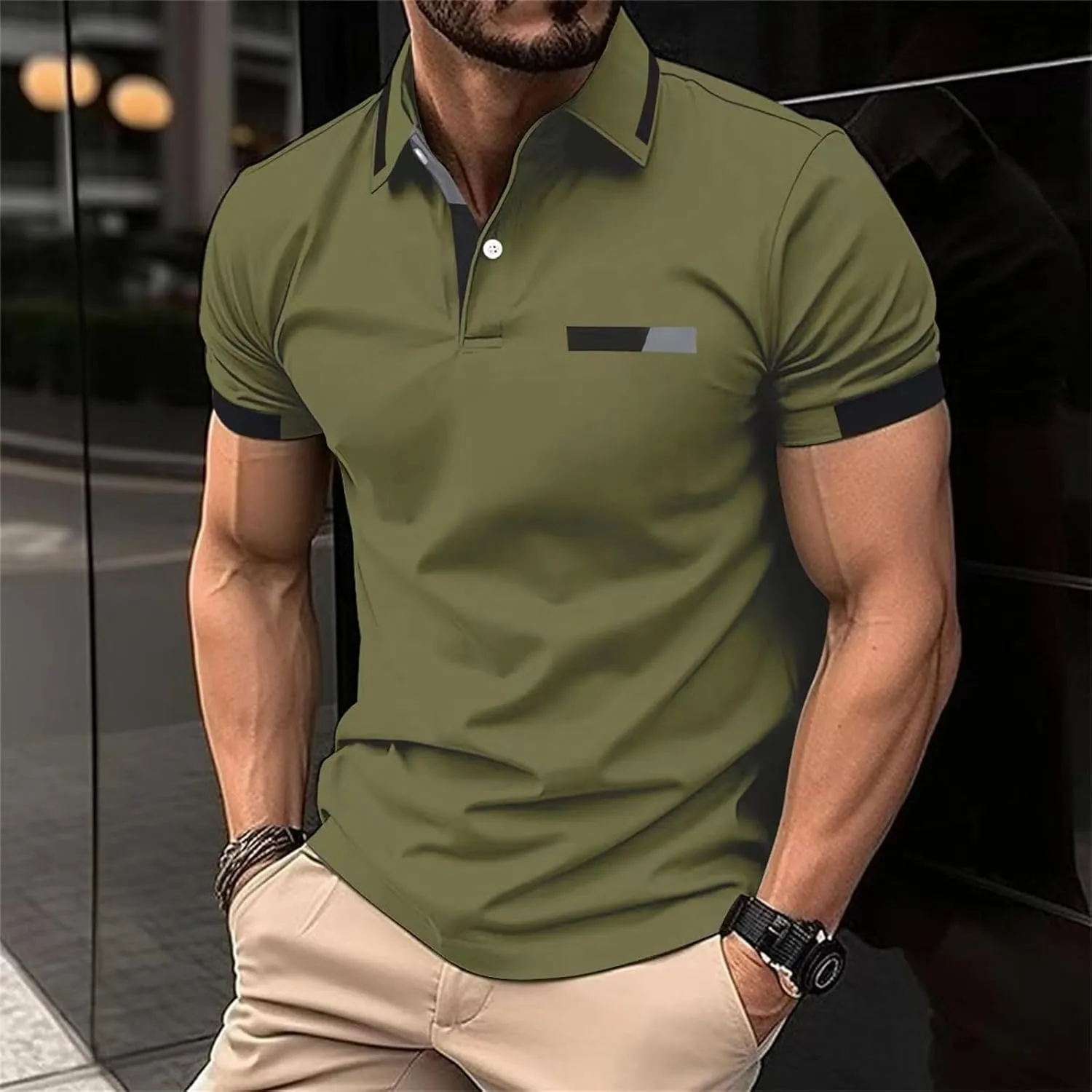 Casual Polo Shirts for Men Short Sleeve Work Business Tees Fashion Golf Slim Fit Lapel T-Shirts Classic Basic Tops