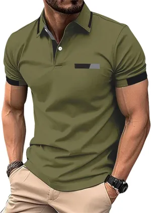 Casual Polo Shirts for Men Short Sleeve Work Business Tees Fashion Golf Slim Fit Lapel T-Shirts Classic Basic Tops