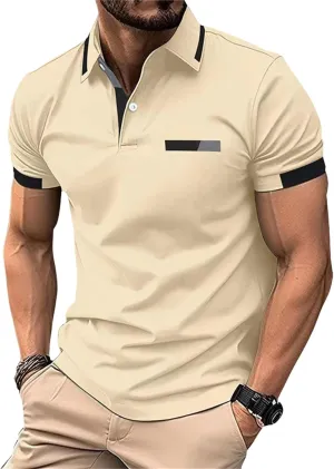 Casual Polo Shirts for Men Short Sleeve Work Business Tees Fashion Golf Slim Fit Lapel T-Shirts Classic Basic Tops