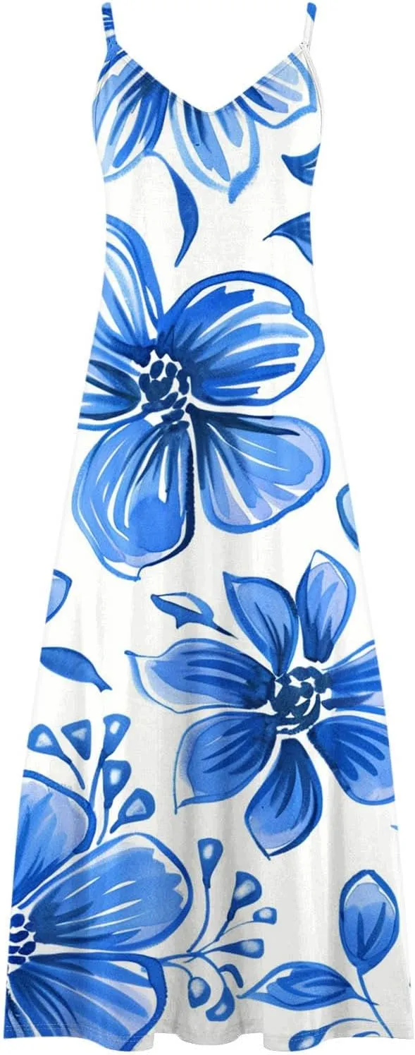 Casual Summer Dresses for Women Mini, Sleeveless Casual V Neck Ruffle Dresses, Lightweight Floral Boho Dress