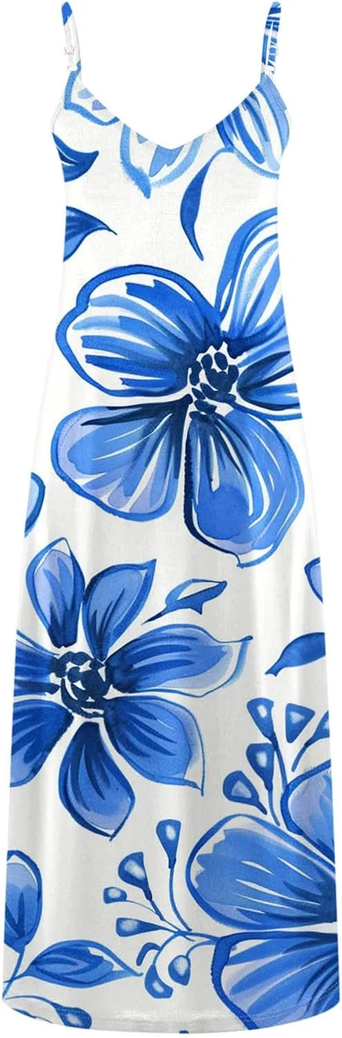 Casual Summer Dresses for Women Mini, Sleeveless Casual V Neck Ruffle Dresses, Lightweight Floral Boho Dress