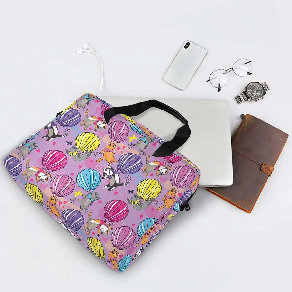 Cats on Balloon Laptop Shoulder Bag 15.6 Inch Laptop Tablet Sleek Messenger Bag Business Casual