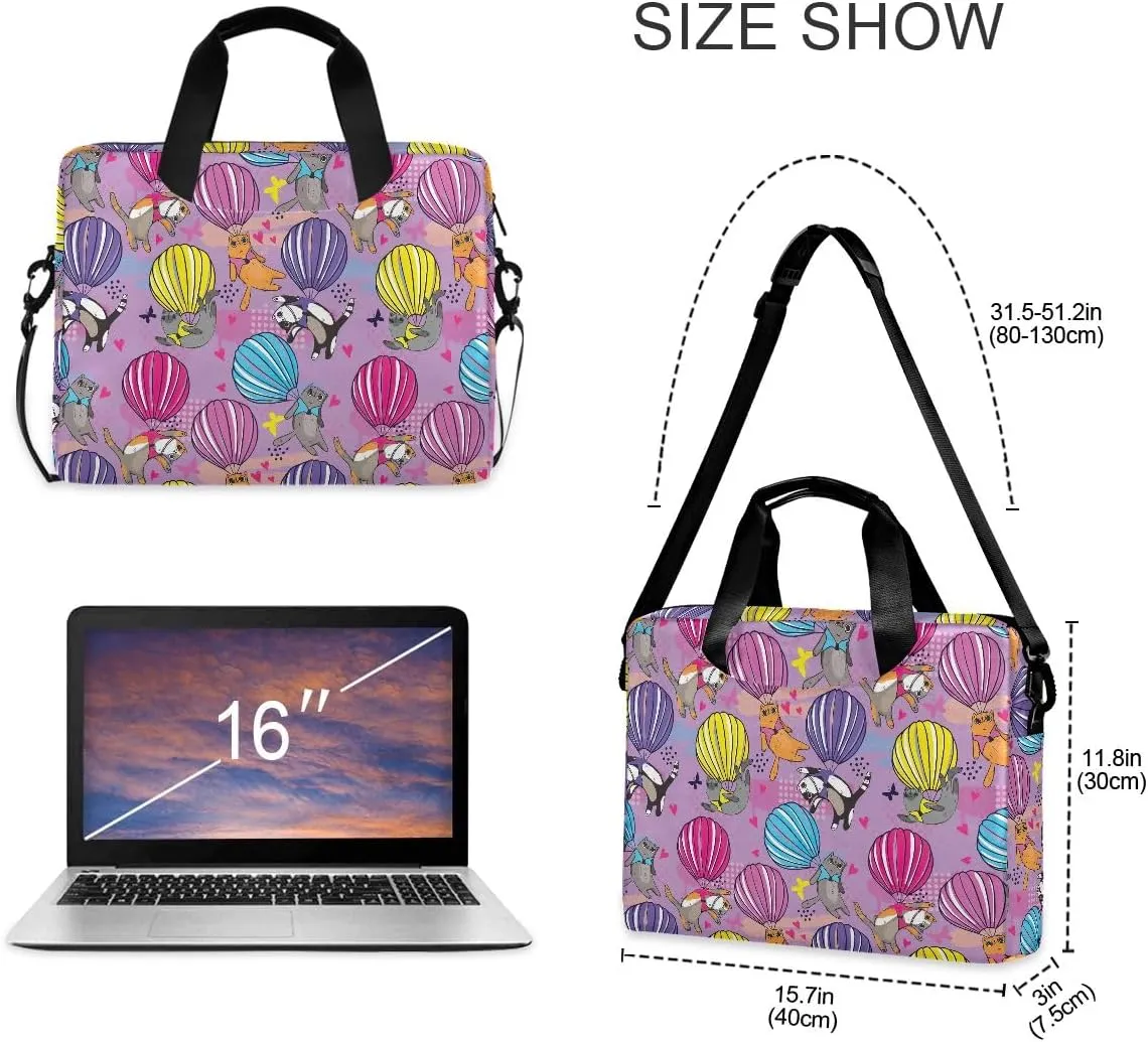Cats on Balloon Laptop Shoulder Bag 15.6 Inch Laptop Tablet Sleek Messenger Bag Business Casual