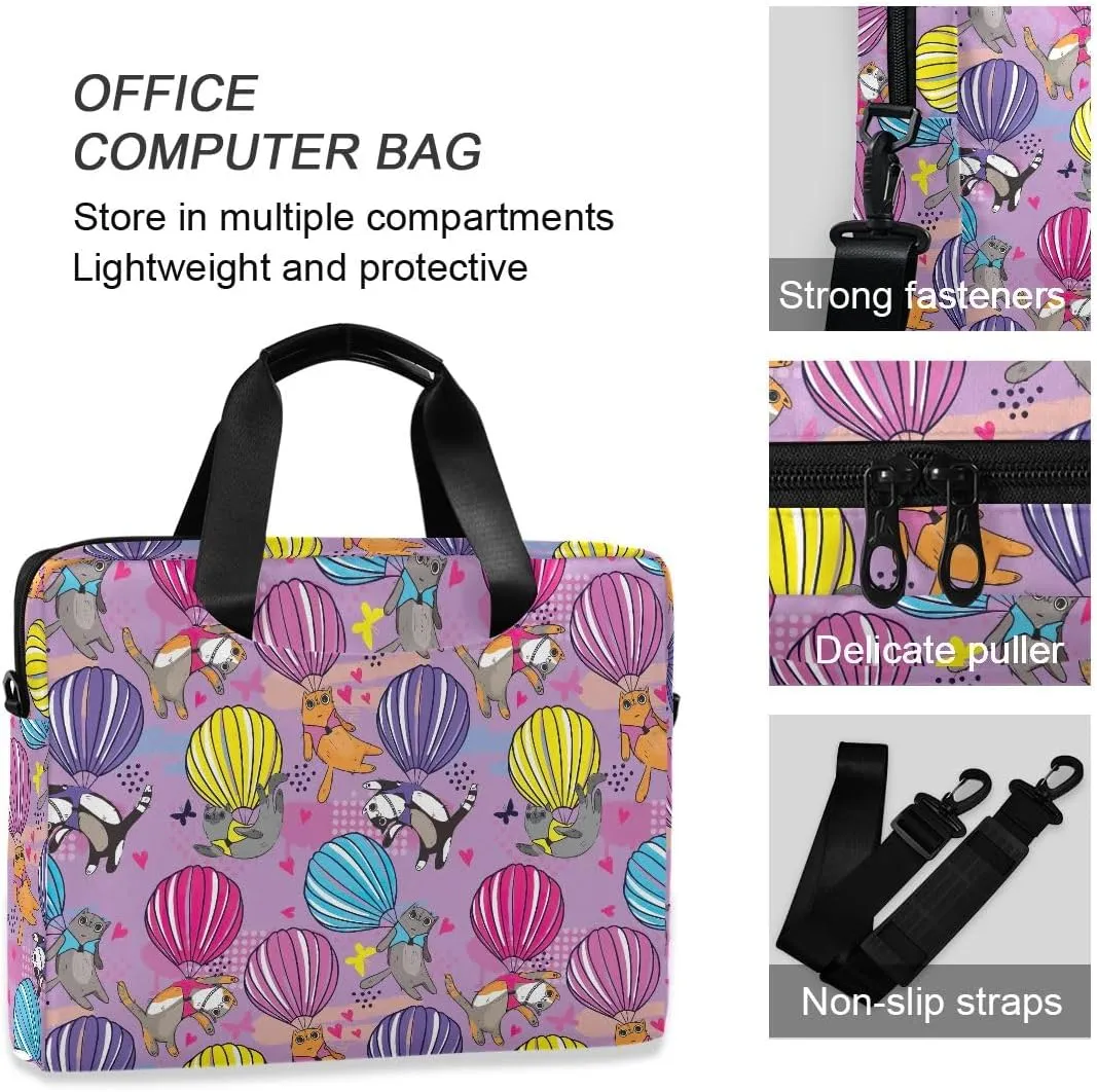 Cats on Balloon Laptop Shoulder Bag 15.6 Inch Laptop Tablet Sleek Messenger Bag Business Casual