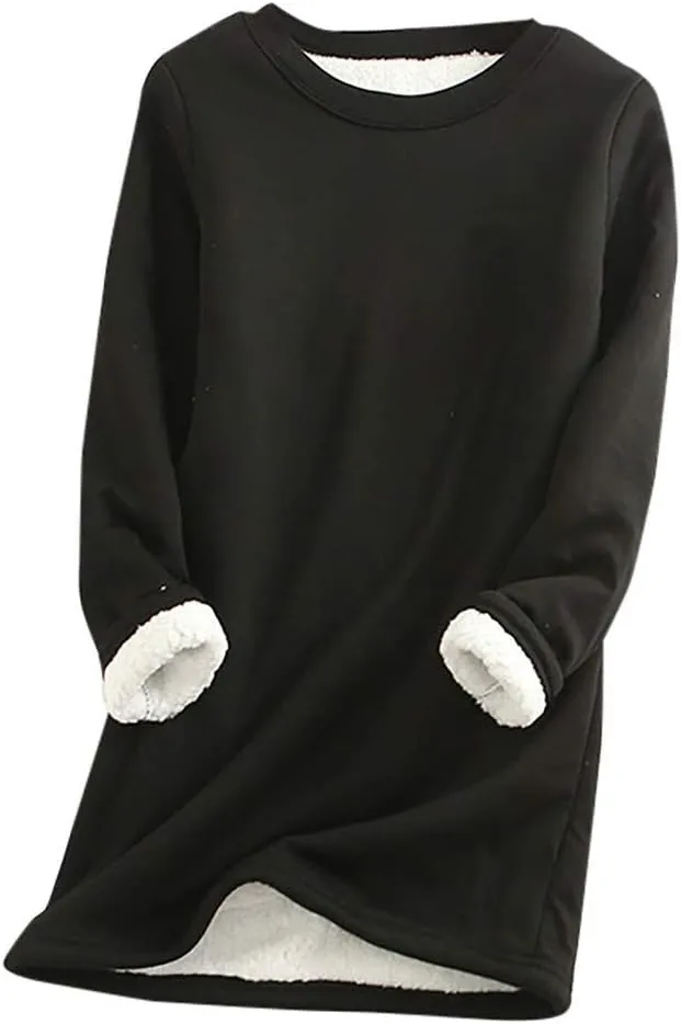 Ceboyel Women Fleece Lined Sweatshirts Sherpa Fuzzy Pullover Tops Loose Fit Cute Sweater Warm Winter Trendy Cozy Clothing