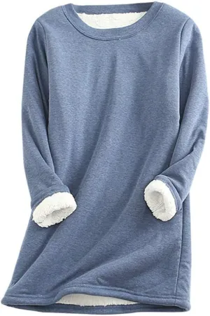 Ceboyel Women Fleece Lined Sweatshirts Sherpa Fuzzy Pullover Tops Loose Fit Cute Sweater Warm Winter Trendy Cozy Clothing