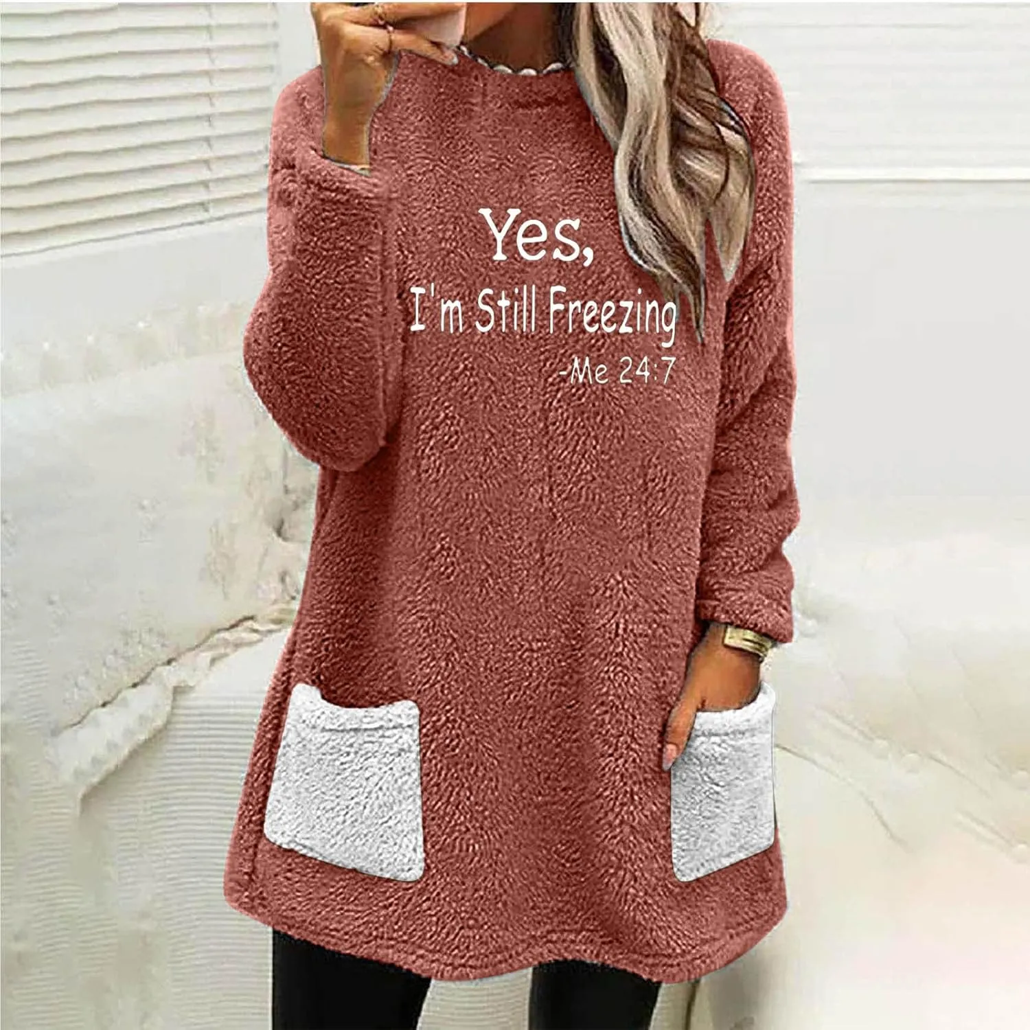 Ceboyel Womens Fleece Lined Sweatshirts Sherpa Fuzzy Sweater Long Sleeve Cute Tops Pullover Warm Winter Trendy Clothing