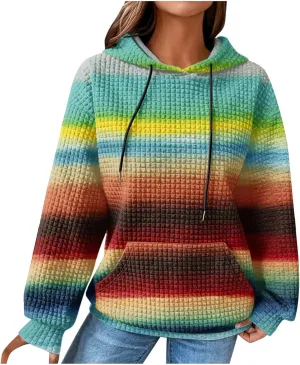 Ceboyel Womens Waffle Knit Hooded Sweatshirts Trendy Hoodies Sweater Long Sleeve Pullover Tops Teen Girls Cute Winter Outfits