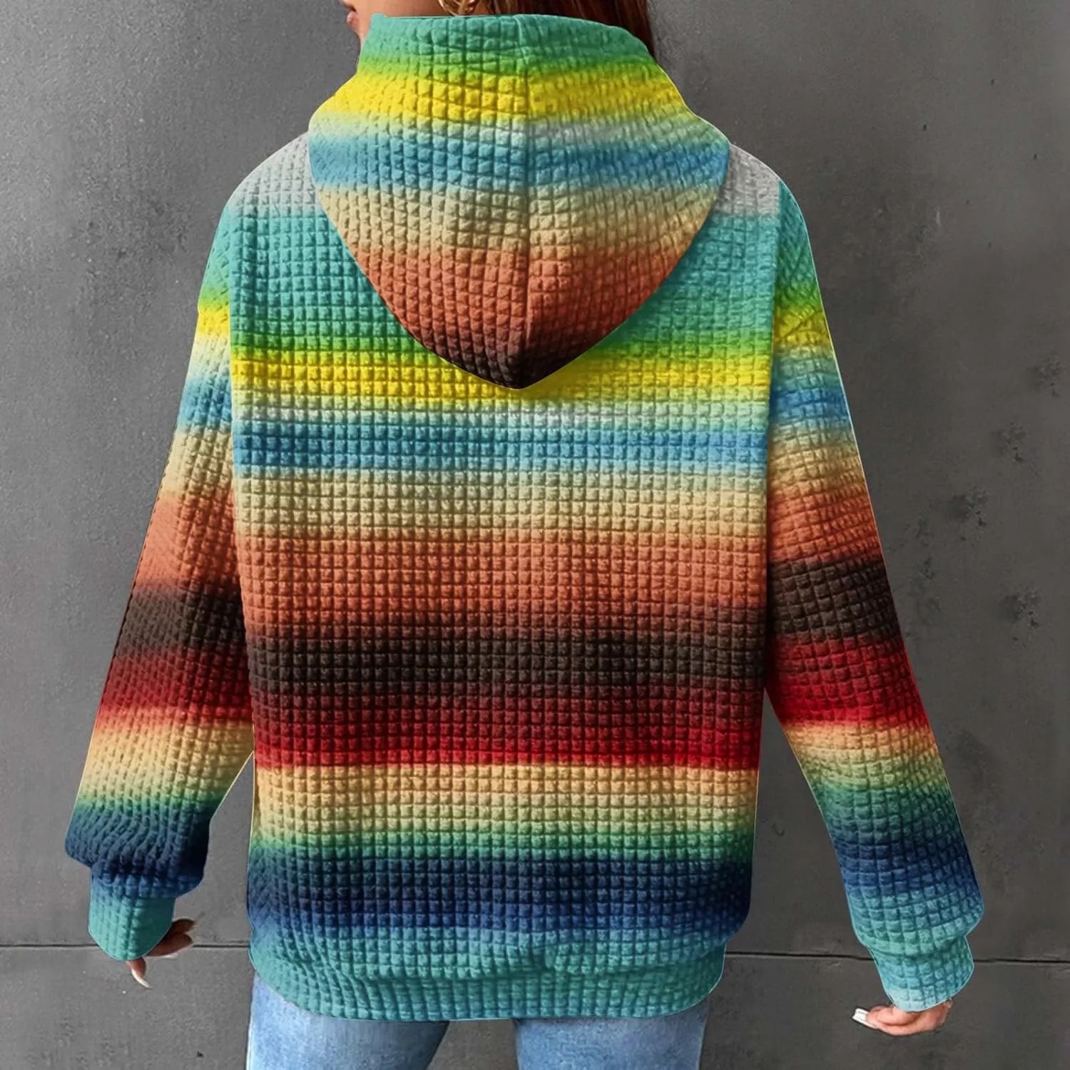 Ceboyel Womens Waffle Knit Hooded Sweatshirts Trendy Hoodies Sweater Long Sleeve Pullover Tops Teen Girls Cute Winter Outfits