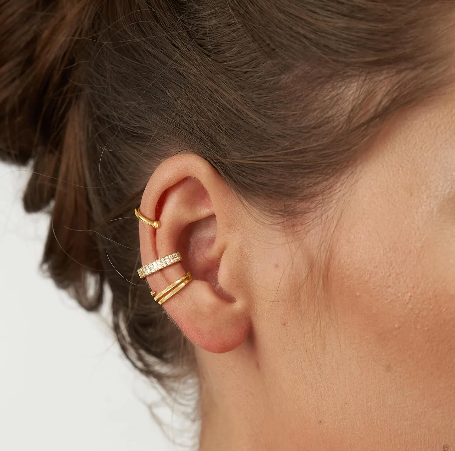 CHESKY 14K Gold Ear Cuffs Earrings for Women Huggie Hoop Earrings Non Piercing Gold Plated Cubic Zirconia Clip on Cartilage Earring Hypoallergenic Cute Ear Cuff Hoop Set Sparkle Trendy Jewelry