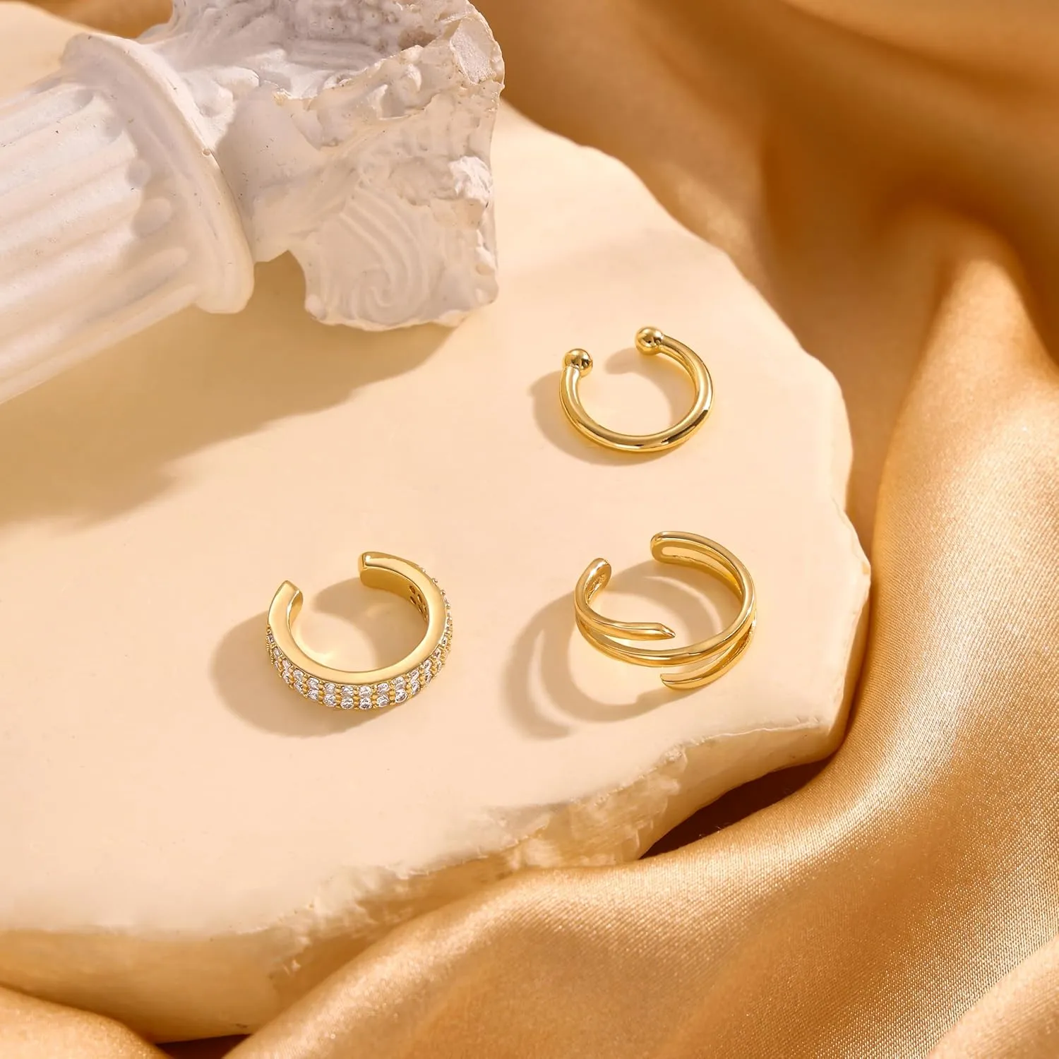 CHESKY 14K Gold Ear Cuffs Earrings for Women Huggie Hoop Earrings Non Piercing Gold Plated Cubic Zirconia Clip on Cartilage Earring Hypoallergenic Cute Ear Cuff Hoop Set Sparkle Trendy Jewelry