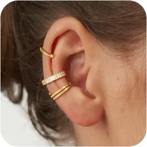 CHESKY 14K Gold Ear Cuffs Earrings for Women Huggie Hoop Earrings Non Piercing Gold Plated Cubic Zirconia Clip on Cartilage Earring Hypoallergenic Cute Ear Cuff Hoop Set Sparkle Trendy Jewelry