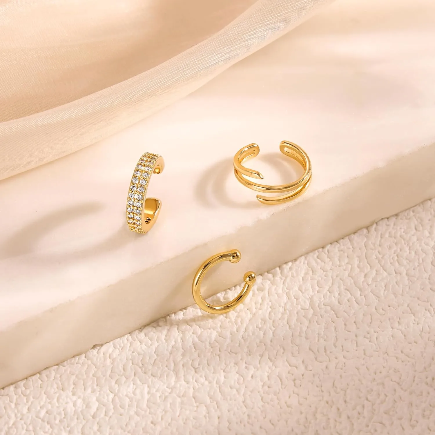 CHESKY 14K Gold Ear Cuffs Earrings for Women Huggie Hoop Earrings Non Piercing Gold Plated Cubic Zirconia Clip on Cartilage Earring Hypoallergenic Cute Ear Cuff Hoop Set Sparkle Trendy Jewelry