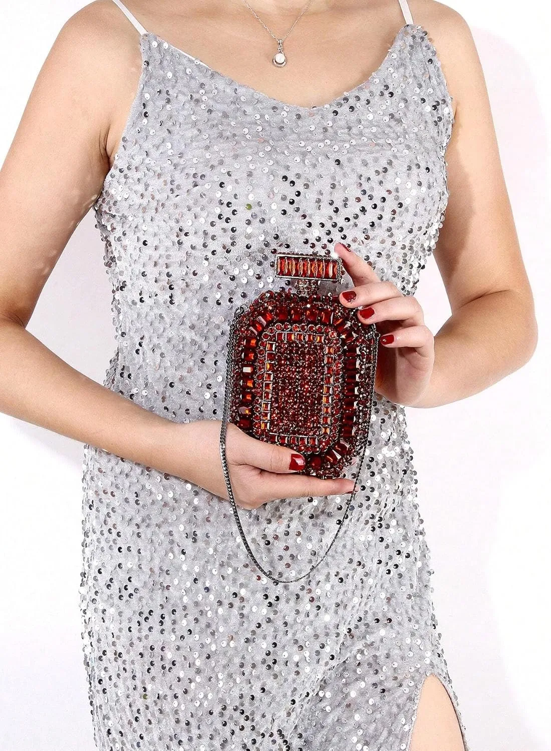 Chic Women Perfume Bottle Rhinestone Clutch Glitter Crystal Evening Bag Diamond Wedding Guest Purse for Party Prom