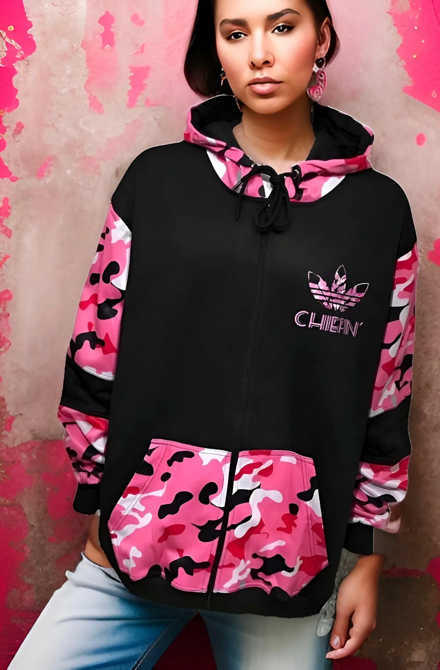 ^CHIEFIN’ ADI-FEATHER^ (PINK CAMOUFLAGE) ZIP UP TRACK JACKETS (CUT & SEW)