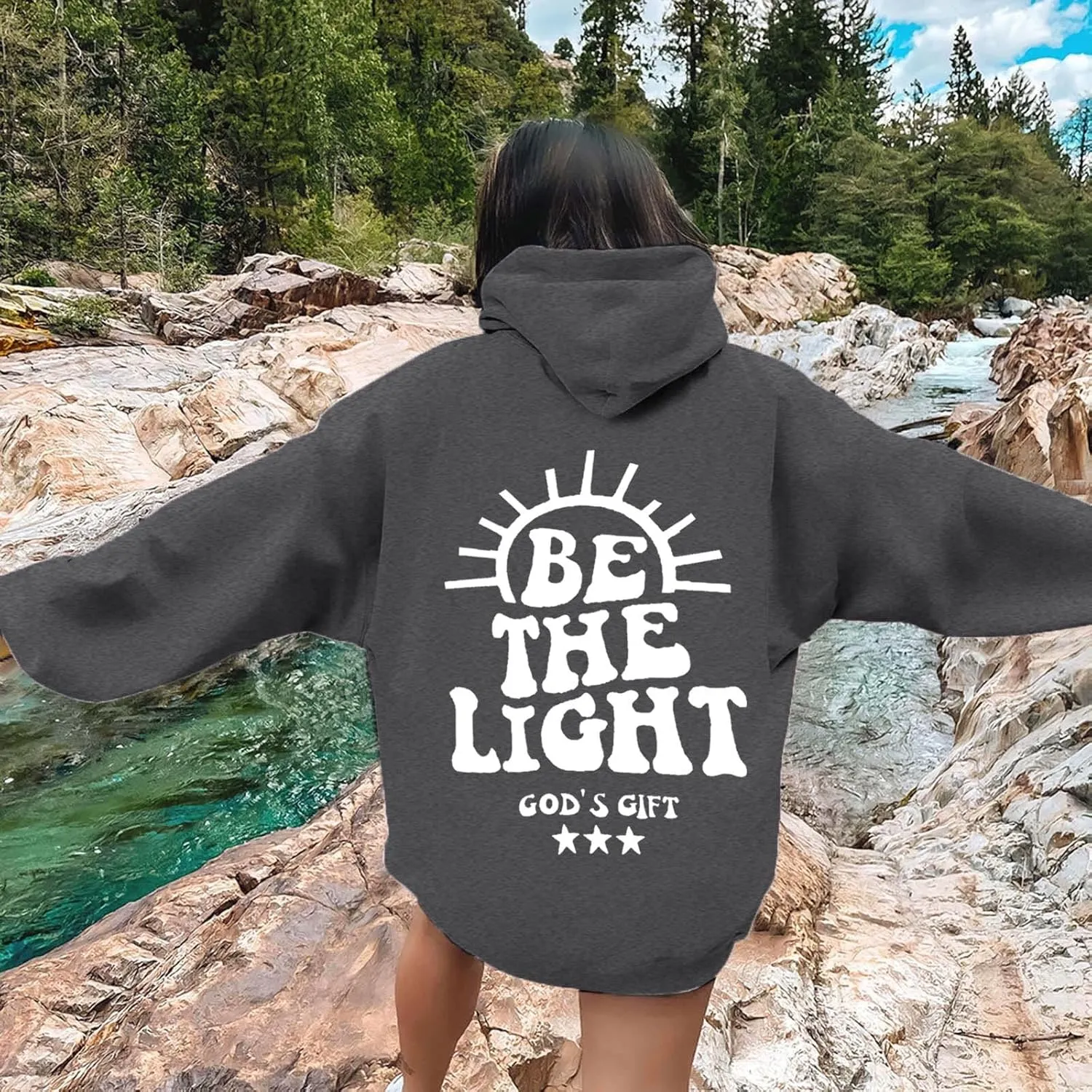 Christian Hoodies for Women Jesus Loves You Bible Verse Letter Graphic Oversized Y2K Hooded Long Sleeve Pockets Sweatshirts