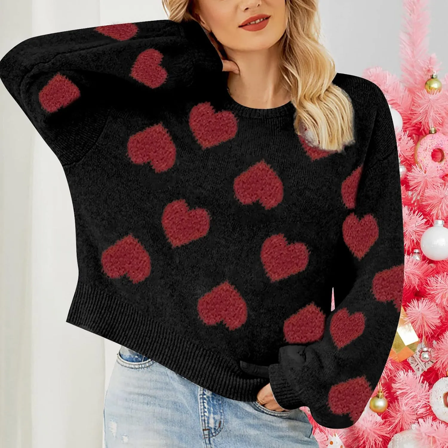 Christmas Sweater for Women Cute Merry Xmas Santa Holiday Pullover Crewneck Knit Sweatshirts Tops