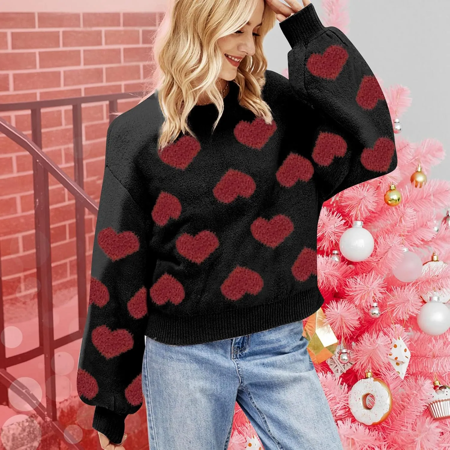 Christmas Sweater for Women Cute Merry Xmas Santa Holiday Pullover Crewneck Knit Sweatshirts Tops