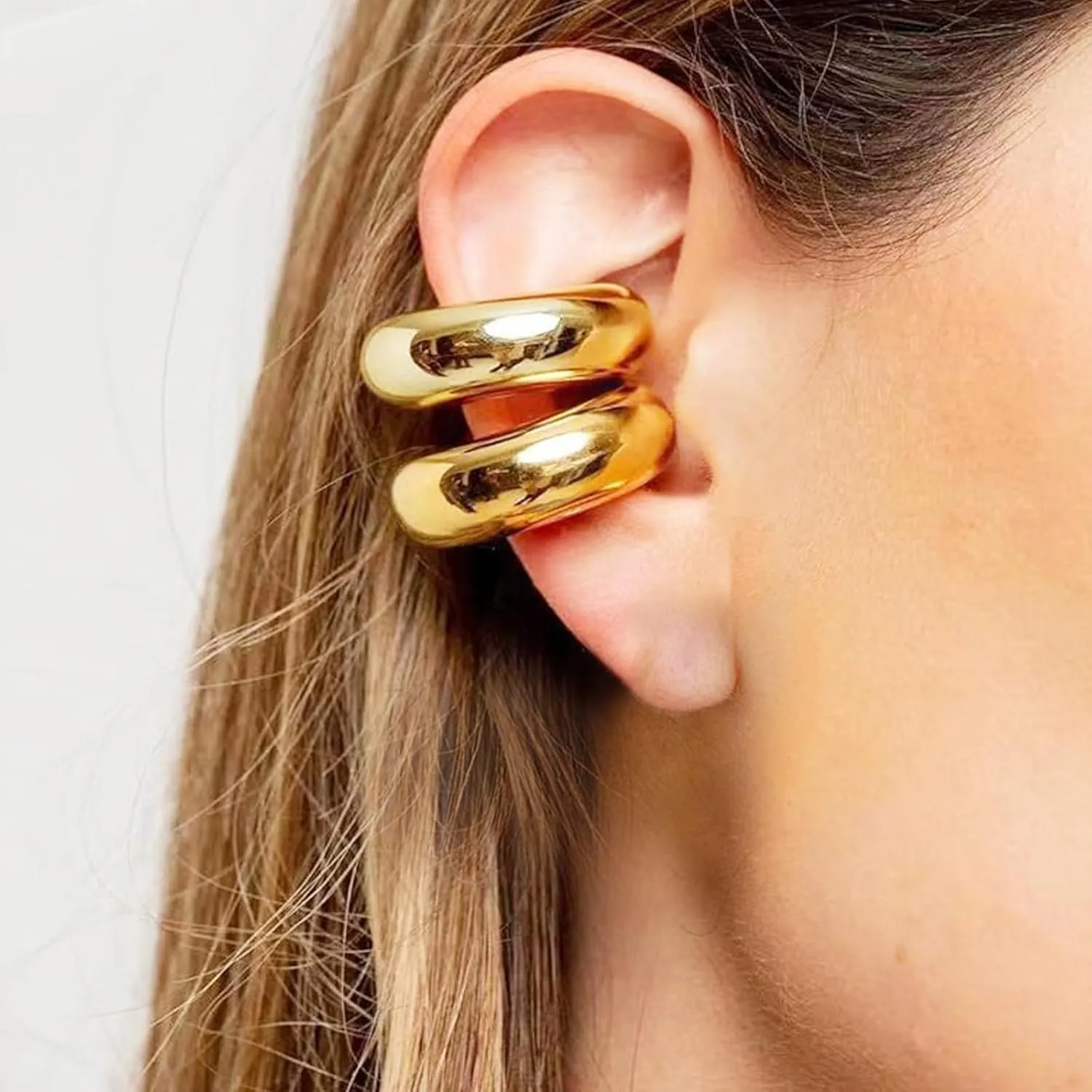 Chunky Gold Ear Cuff Earrings for Women Non Piercing,18K Gold Stainless Steel Chunky Round Huggie Minimalism Ear Clip on Earrings Ear for Women Cuff Ear Cartilage Clip Jewelry