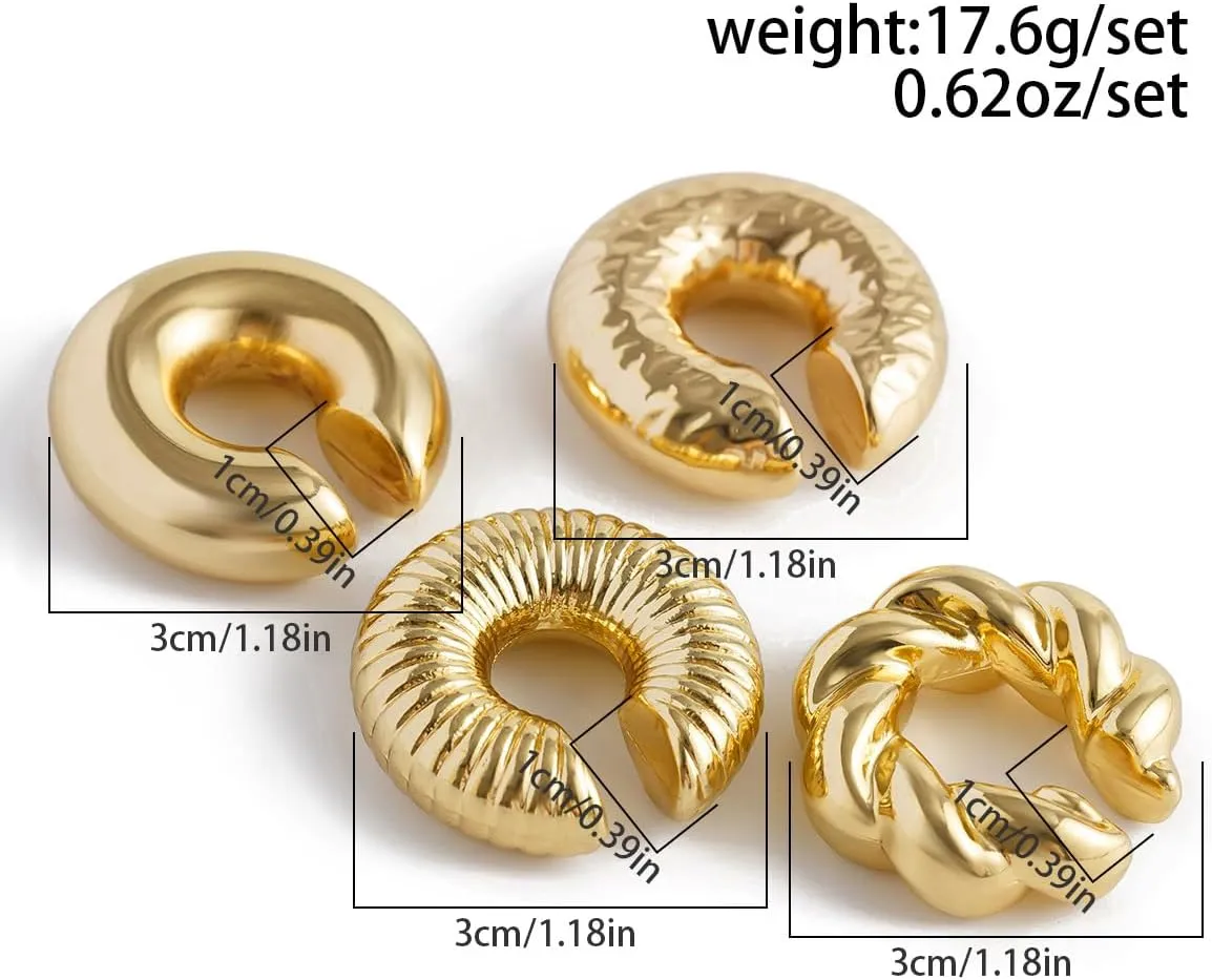Chunky Gold Silver Ear Cuff for Women Punk Non Piercing Clip On Cartilage Cuff Earrings Thick Metal Ear Cuff Trendy 14K Gold Jewelry Hoop Earring