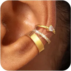 Chunky Thin Gold Chain Ear Cuffs Set Dainty 14K Clip Piercing Stack Small Cartilage Hoop Huggie Trendy Tarnish Hypoallergenic Jewelry Gift