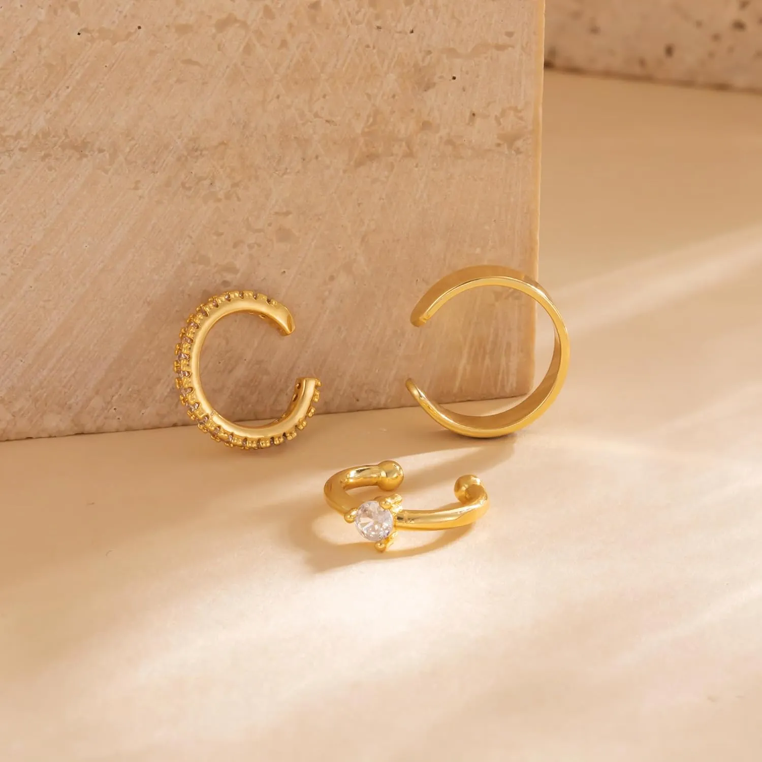 Chunky Thin Gold Chain Ear Cuffs Set Dainty 14K Clip Piercing Stack Small Cartilage Hoop Huggie Trendy Tarnish Hypoallergenic Jewelry Gift