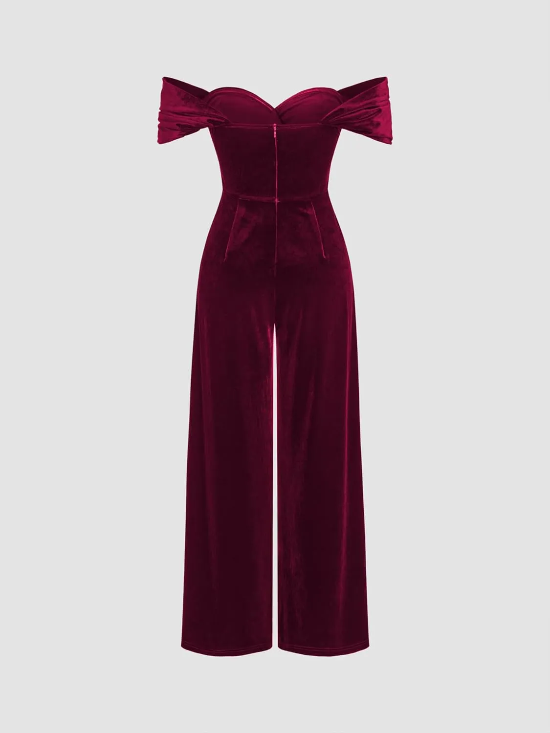 CIDER Women's Velvet Off-shoulder Solid Ruched Jumpsuit